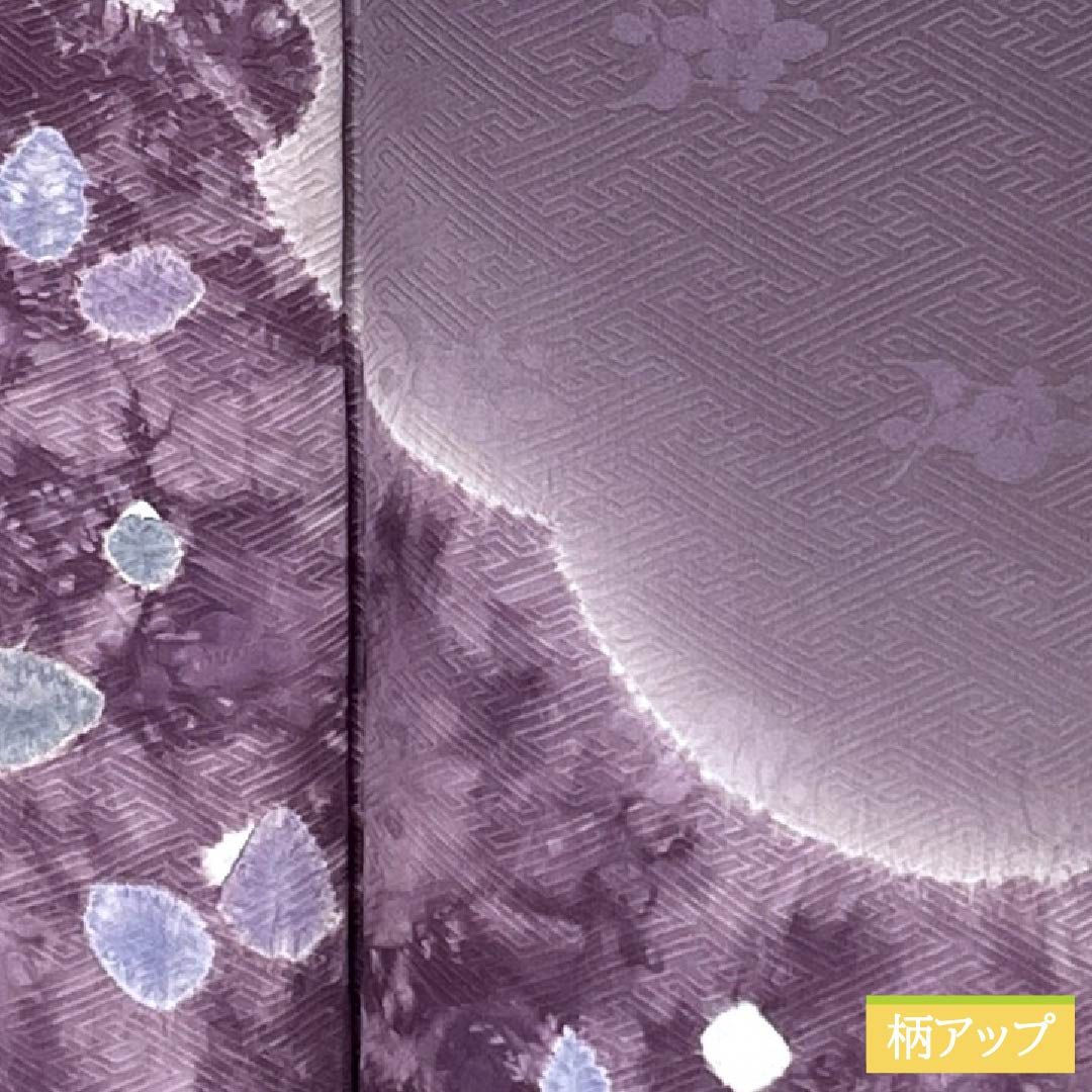 Visiting Kimono, Pure Silk, Grade A, Lined, Length 156.5cm, Sleeve Length 63cm, Ancient Purple (Kodai Murasaki Iro), Shibori Pattern, Snow Circle, Camellia, Sayagata Pattern, Purple, Item Number: 1112007063320