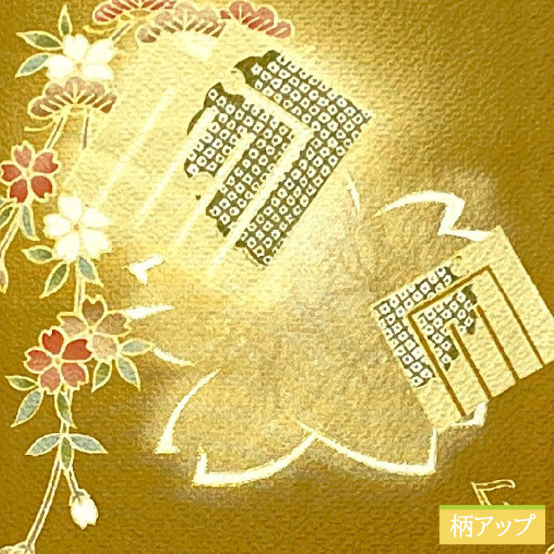 訪問着 正絹 袷 身丈156cm 裄丈66.5cm 木蘭色(もくらんじき) 桜 源氏香 パールトーン加工 Aランク 黄系 1112005433323