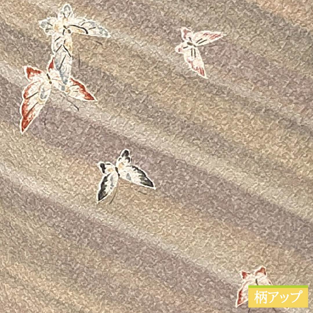 小紋 ポリエステル 身丈157cm 裄丈64.5cm 袷 ボカシ染 洗える着物 蝶 Aランク グラデーション系 1115005033399