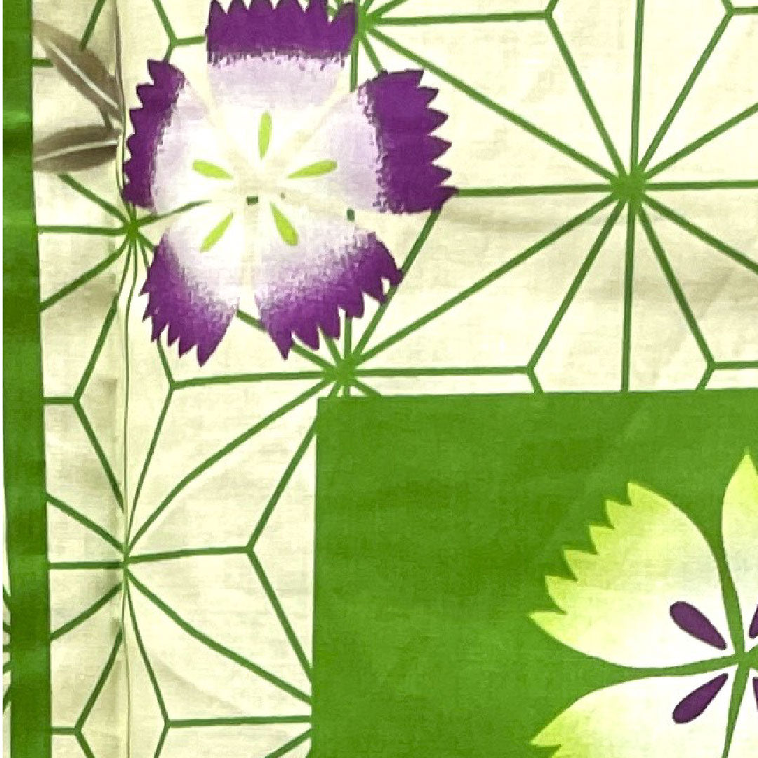 浴衣 常盤色 撫子 麻の葉 木綿 Sランク 単衣 身丈165.5cm 裄丈66cm 緑系 1118002722519