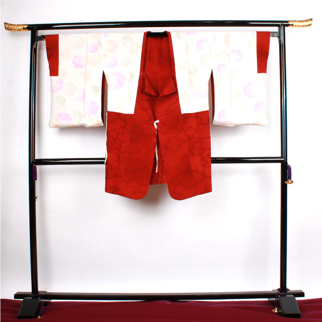 道行コート 身丈95cm 裄丈68.5cm 猩々茶色 ボカシ模様 正絹 Sランク 袷 朱系 1117000402916