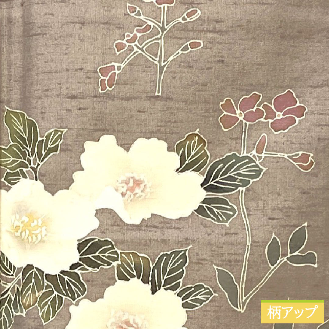 Homongi (formal kimono) made of pure silk, lined, length 151.5cm, sleeve length 61cm, dull purple, pongee fabric, cow-neck pongee, floral pattern, S rank, purple, 1112005332220