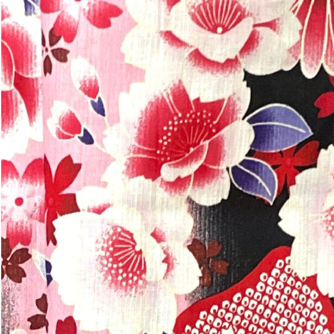 浴衣 菊 桜 蝶 木綿 Sランク 単衣 身丈163cm 裄丈64cm 黒系 1118001522410
