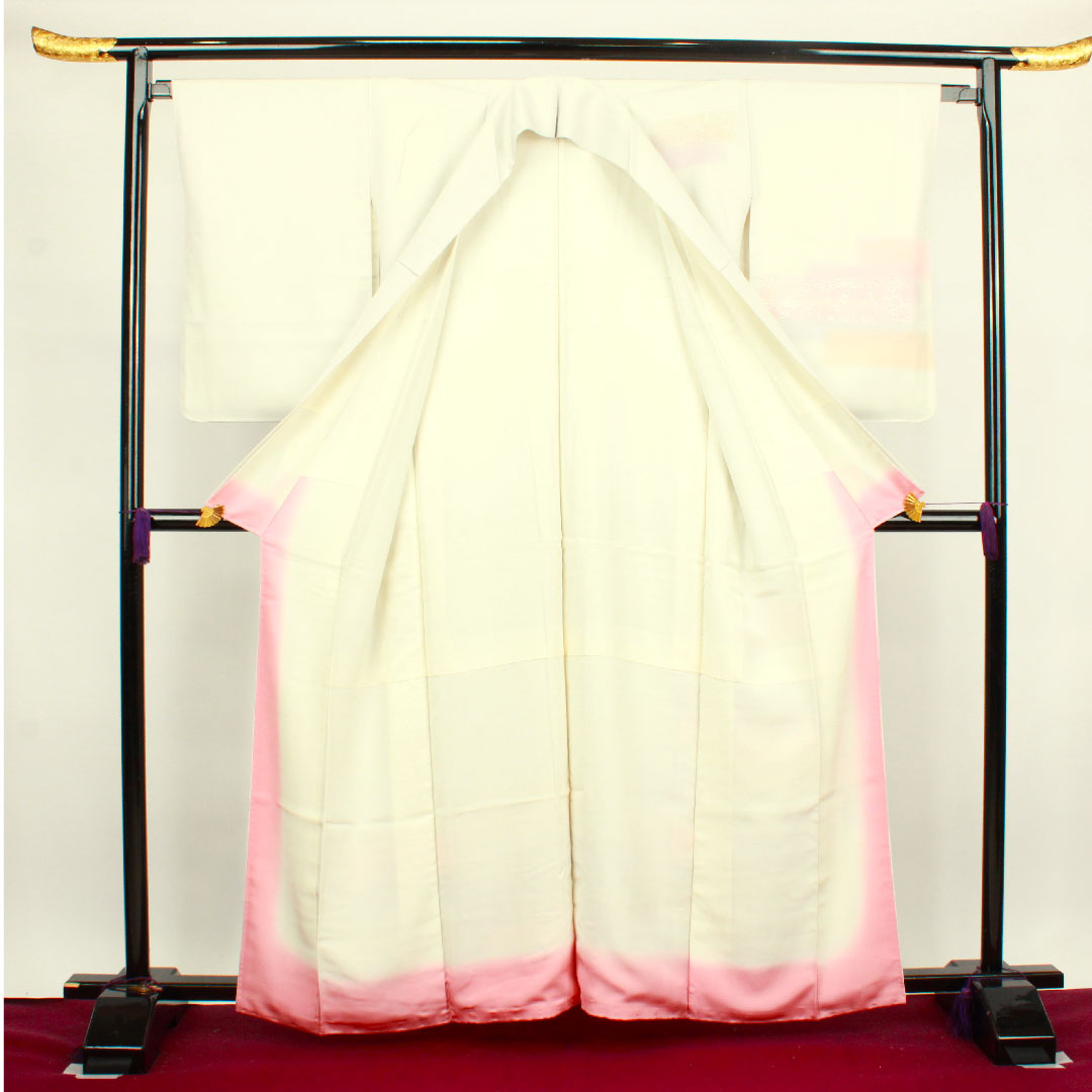 訪問着 袷 身丈162cm 裄丈64cm 胡粉色 金彩加工 刺繡 正絹 Aランク グレー系 1112002363422