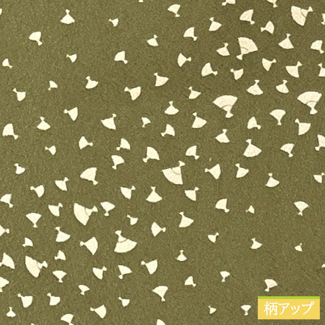 小紋 ポリエステル 身丈156cm 裄丈66.5cm 袷 古茶色(ふるちゃいろ) 洗える着物 扇 Sランク 緑系 1115004602319