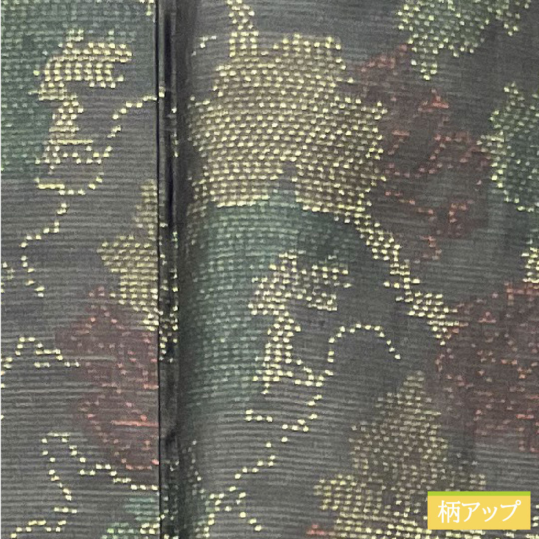 Silk pongee, Length 160cm, Sleeve length 65.5cm, Oshima pongee, Weft-total kasuri, Leaf pattern, S rank, Lined, Black, 1116003352410