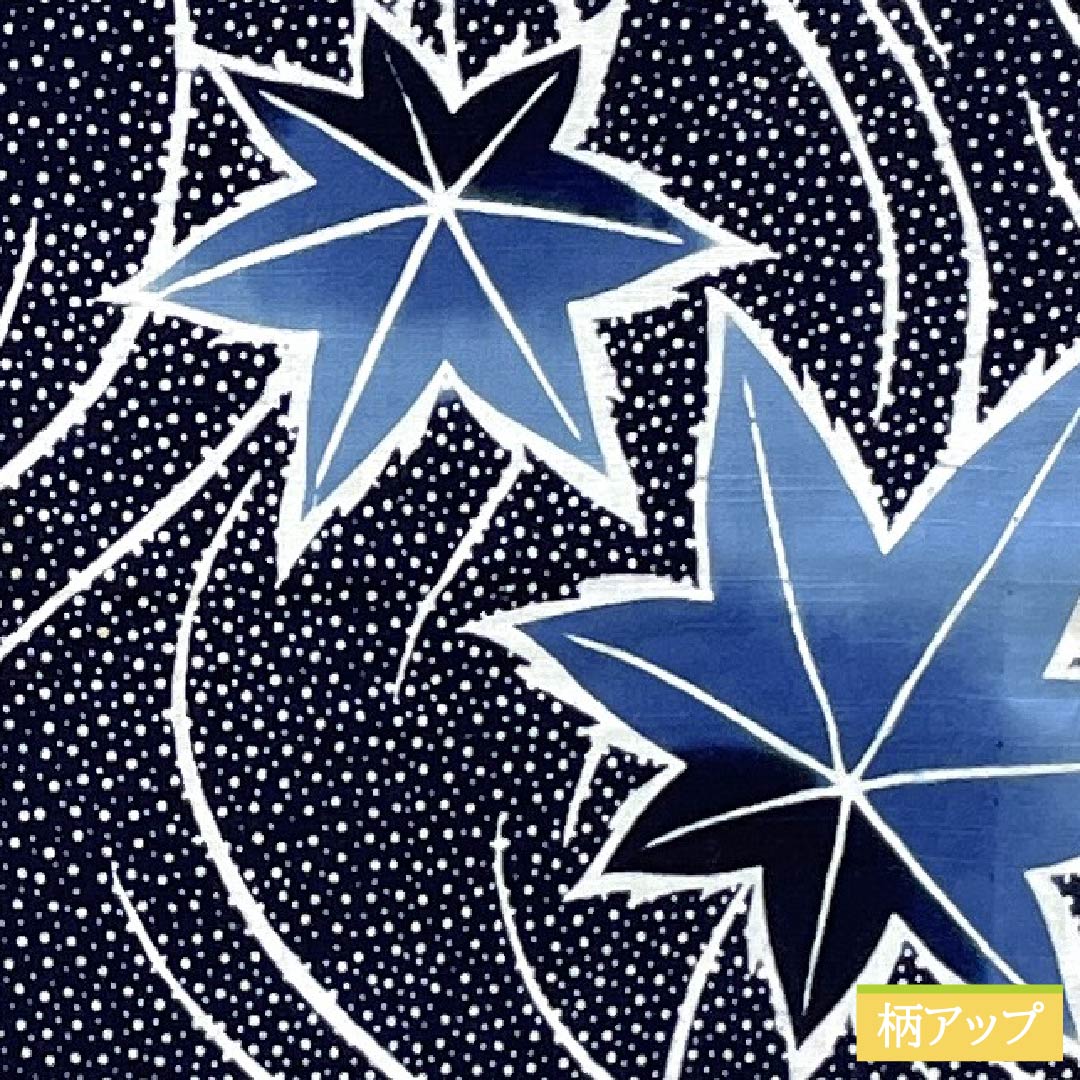 Cotton Yukata, Length 144.5cm, Sleeve Length 68.5cm, S Rank, Single Layer, Navy Blue, Flowing Water and Autumn Leaves Design, Item Number: 1118006312118