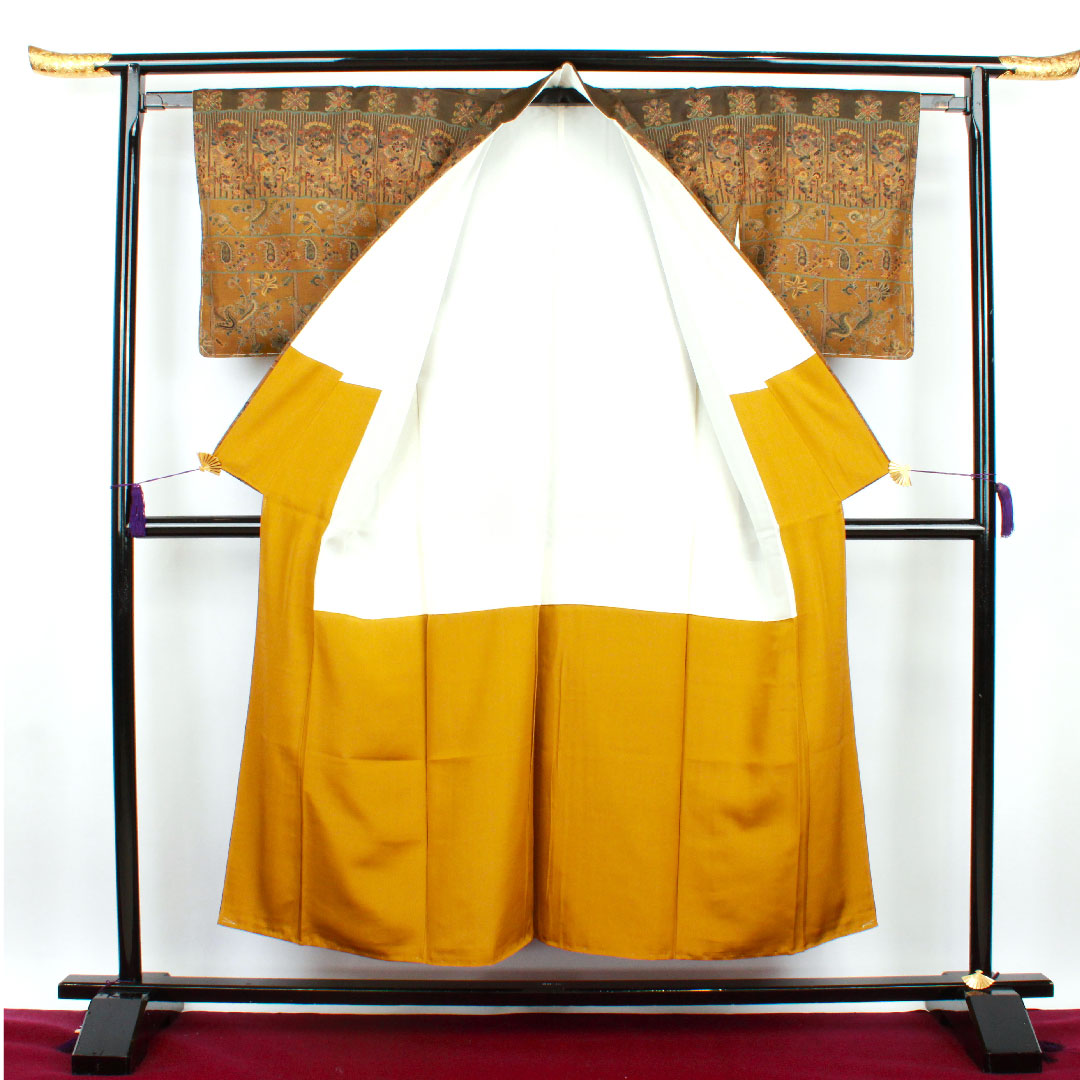 Homongi (formal kimono) Length 151.5cm Sleeve length 62.5cm Agarwood brown Tsumugi fabric Sarasa pattern Pure silk S rank Brown 1112001972214