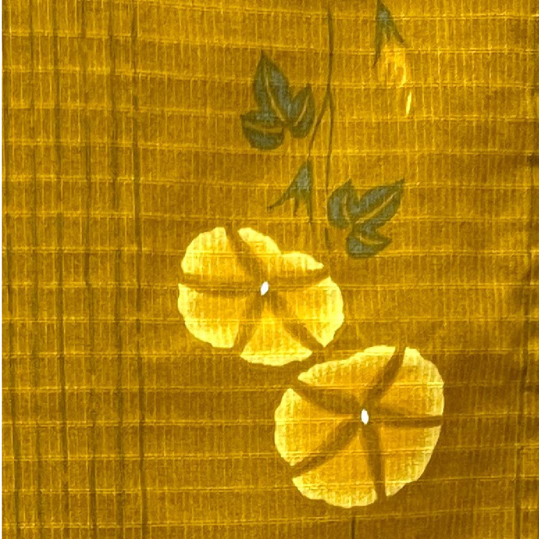 浴衣 金黄色 朝顔 木綿 Sランク 単衣 身丈163.5cm 裄丈65.5cm 茶系 1118004042414