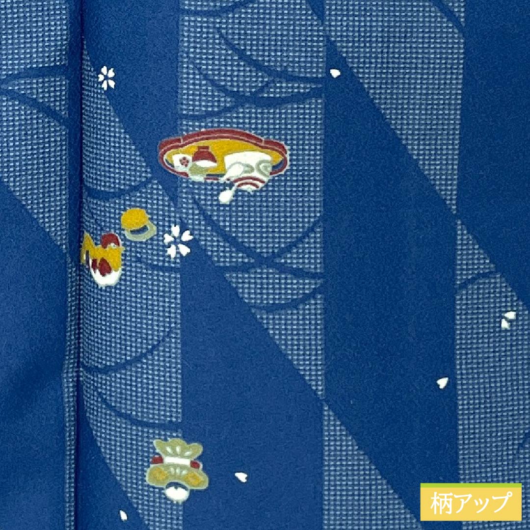 小紋 ポリエステル 身丈166cm 裄丈67cm 袷 紺青色(こんじょういろ) レトロ模様 洗える着物 Sランク 青系 1115005922517