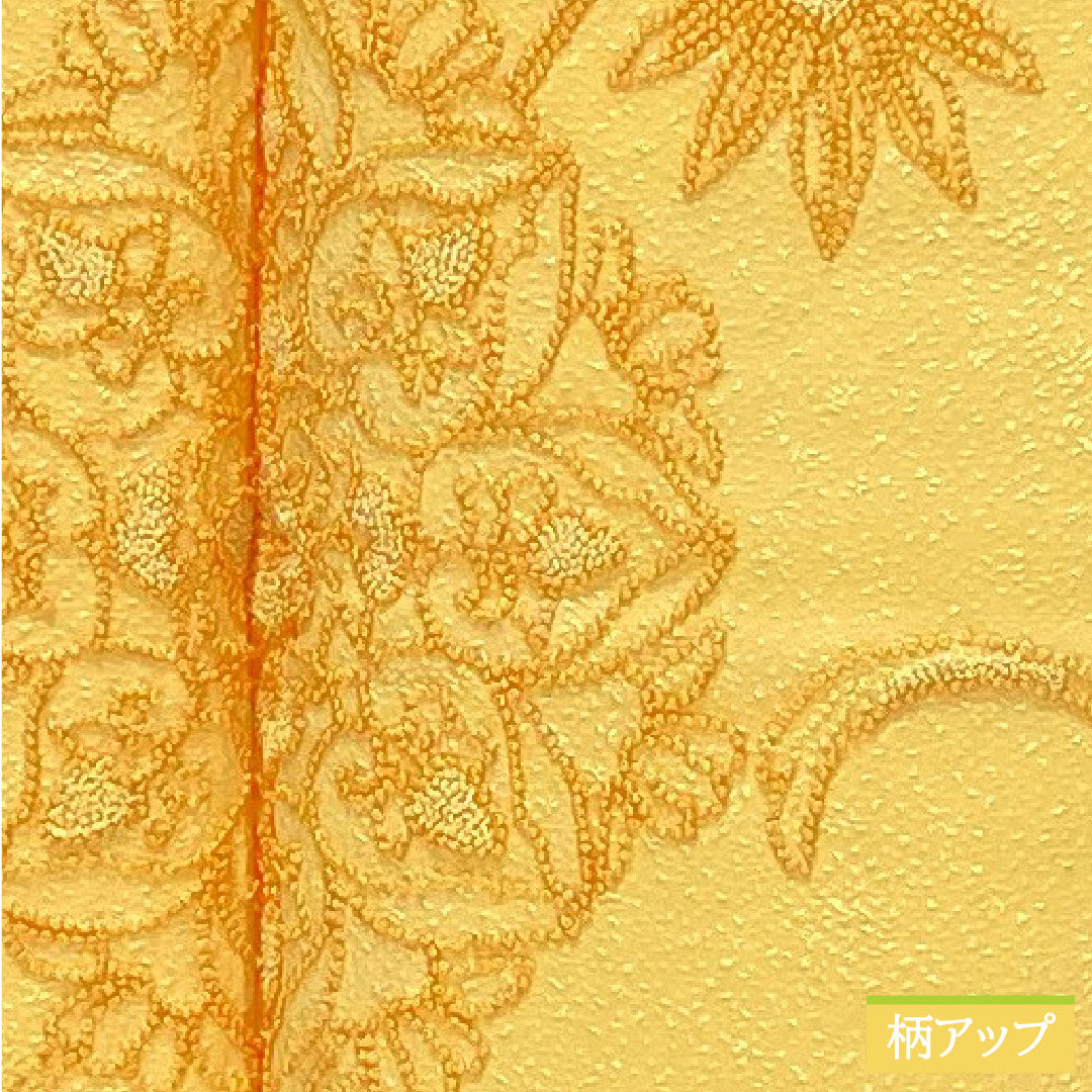 Homongi, pure silk, lined, length 159.5cm, sleeve length 61cm, light tangerine color, Sagara embroidery, floral pattern, one crest, quince, S rank, yellow, 1112005082323