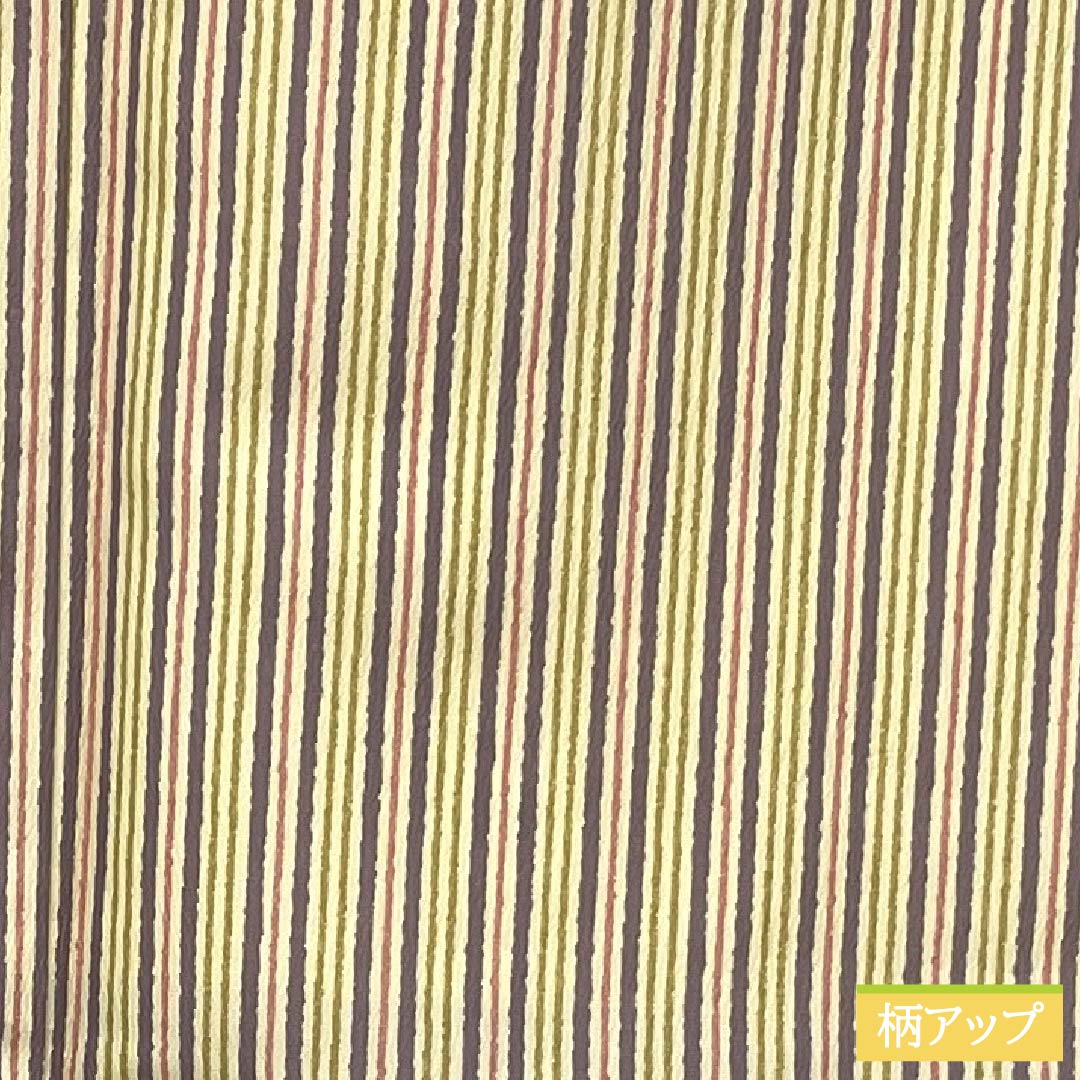 小紋 ポリエステル 身丈163.5cm 裄丈66cm 袷 薄卵色(うすたまごいろ) 縞 未使用品 しつけ糸付き 洗える着物 Sランク クリーム系 1115006052415