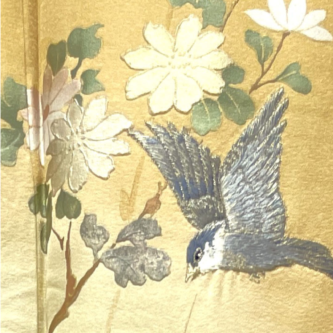 Homongi, pure silk, lined, length 147cm, sleeve length 63cm, light tangerine color, gold leaf finish, floral pattern, S rank, yellow, 1112003092123