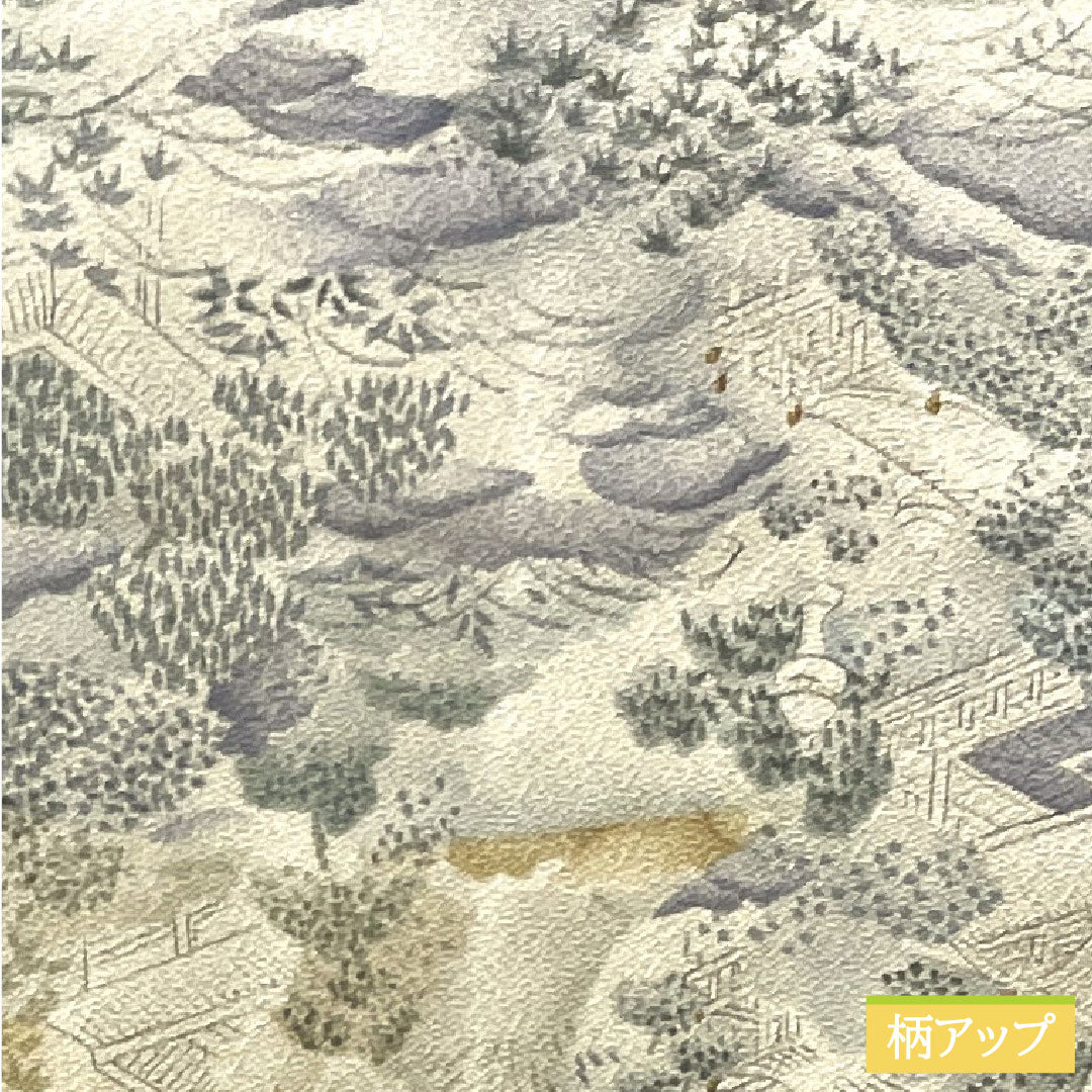 小紋 正絹 身丈159cm 裄丈65.5cm 袷 銀白色 風景模様 しつけ糸付き 未使用品 Sランク グレー系 1115003722322