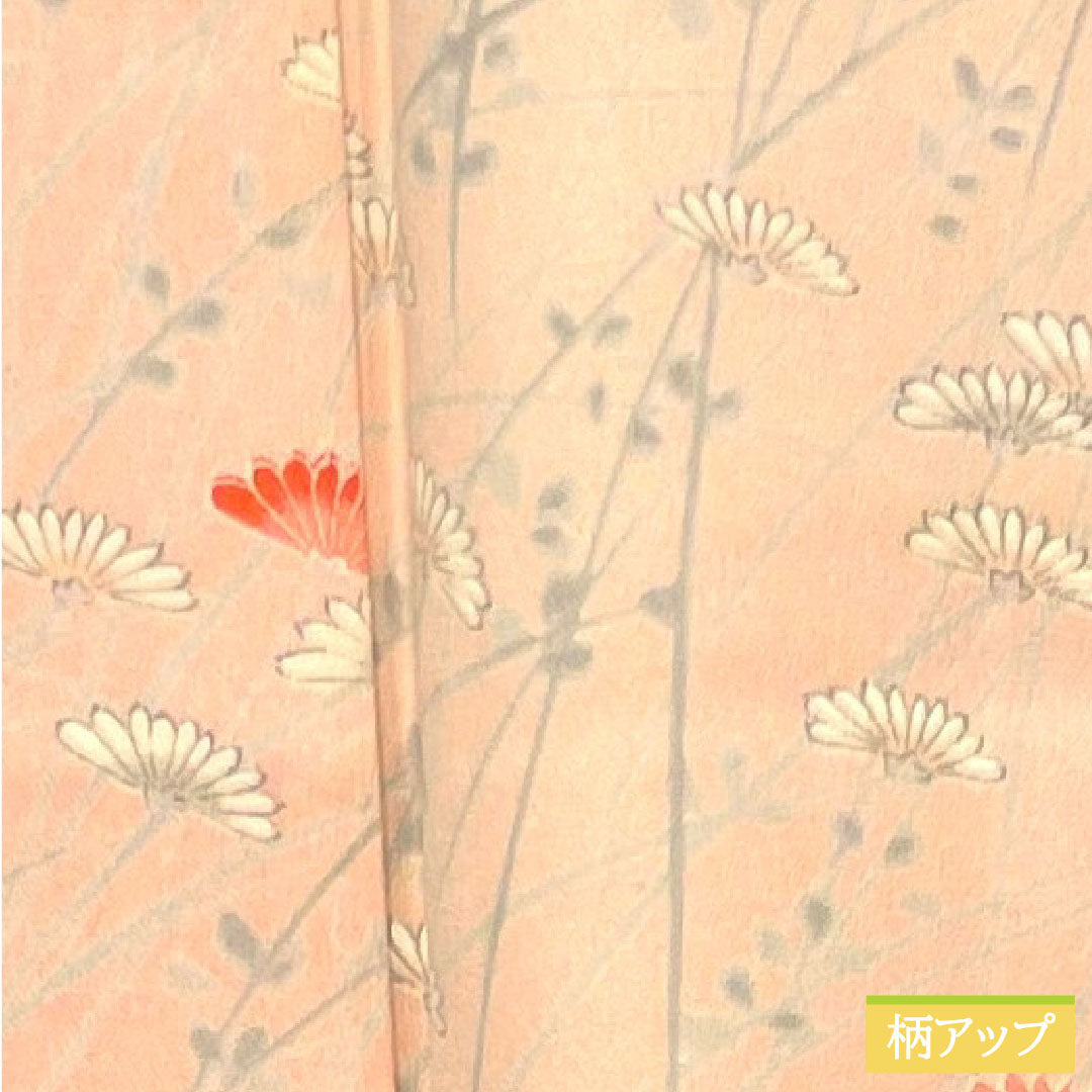 訪問着 正絹 袷 身丈159cm 裄丈64cm 一重梅色 草花模様 Aランク ピンク系 1112004133313