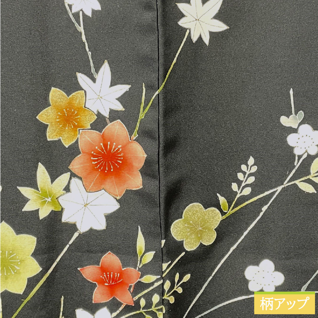 羽織 正絹 身丈78cm 裄丈64cm 黒羽織 京友禅 梅 紅葉 Aランク 袷 黒系 1117000793910