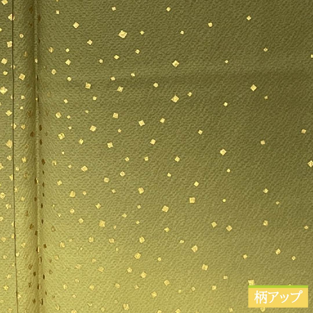 訪問着 正絹 Sランク 袷 身丈155cm 裄丈64cm 鶸茶色(ひわちゃいろ) 福田喜重 人間国宝 箔飛ばし 付下げ パールトーン加工 緑系 1112006462319