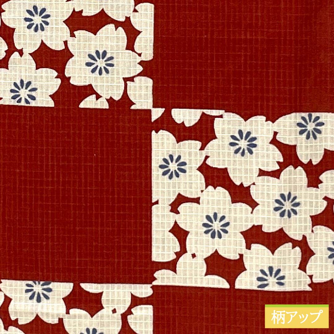 浴衣 木綿 身丈157cm 裄丈67cm Bランク 単衣 朱系 濃紅葉色(こいもみじいろ) 市松模様 桜 撫松庵 1118005524316