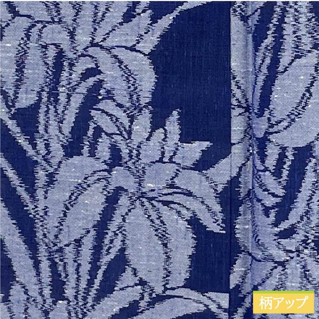 Summer pure silk tsumugi kimono, length 151cm, sleeve length 62.5cm, navy blue with iris and gauze, A-rank, blue, 1132002813217