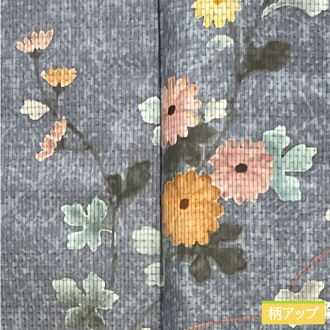 訪問着 正絹 袷 身丈161cm 裄丈63cm 灰青色 大島紬 草花模様 作家物 Aランク グレー系 1112004013422