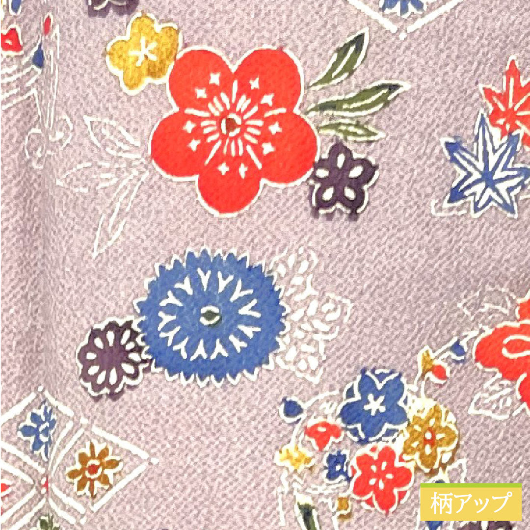 小紋 正絹 身丈163.5cm 裄丈64cm 袷 葡萄色(えびいろ) 型染 吉祥文様 しつけ糸付き Sランク 紫系 1115004482420