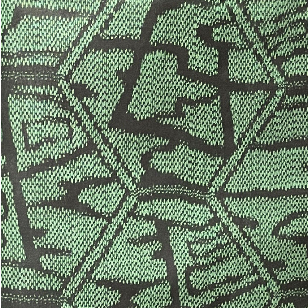 紬 身丈158cm 裄丈64cm 幾何学模様 正絹 Aランク 袷 緑系 1116002383319