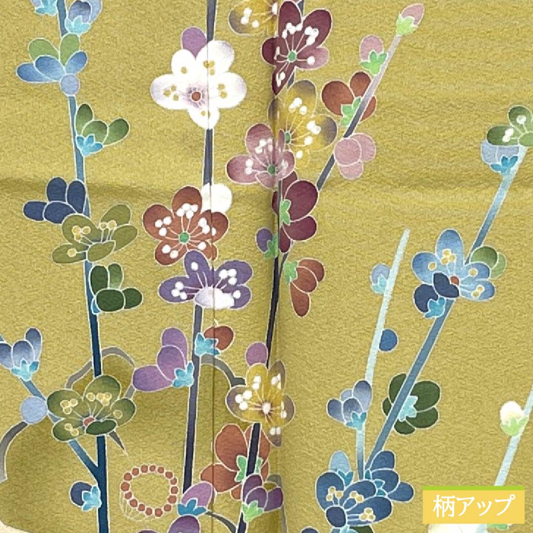 訪問着 正絹 Sランク 袷 身丈149.5cm 裄丈63cm 卵色(たまごいろ) 加賀友禅 手描き 峰山 作家物 草花 黄系 1112007262123