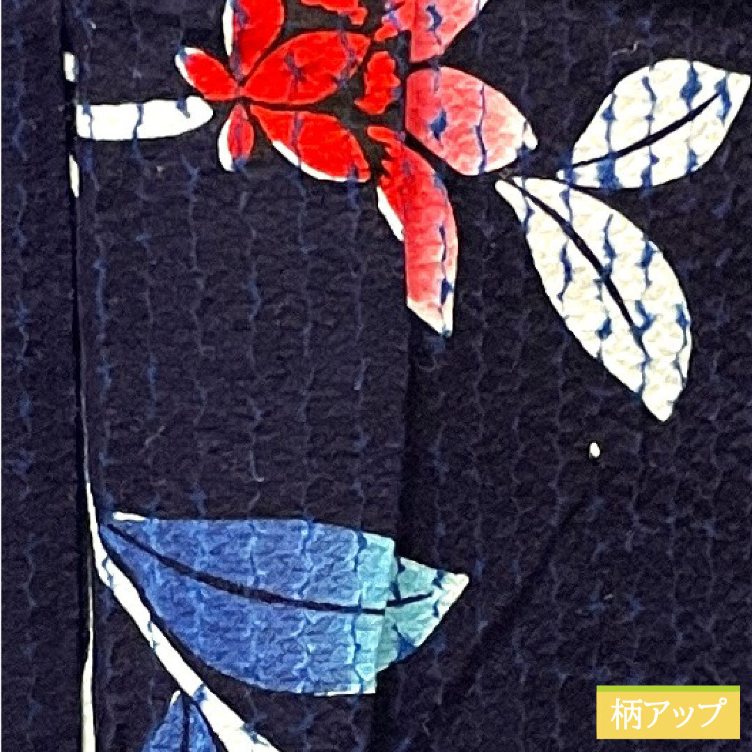 Yukata Cotton Length 158cm Sleeve length 61.5cm S rank Single layer Navy Deep navy Abstract flower 1118004862318