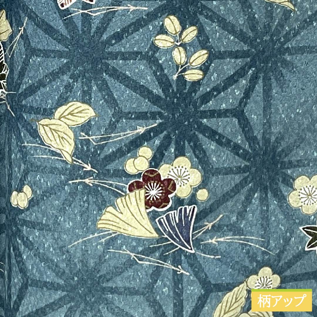 Homongi (formal kimono) made of polyester, lined, length 157cm, sleeve length 62cm, indigo brown, washable, hemp pattern, small pattern scattered, with basting thread, S rank, blue, 1112006052317