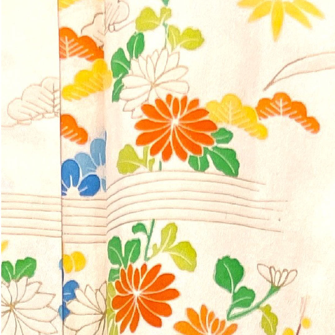 Homongi (Japanese traditional formal wear) - Single layer - Length 156cm, Sleeve length 61.5cm - Maiden color - Kyo-Yuzen - Floral pattern - Pure silk - S rank - Pink 1112002542313