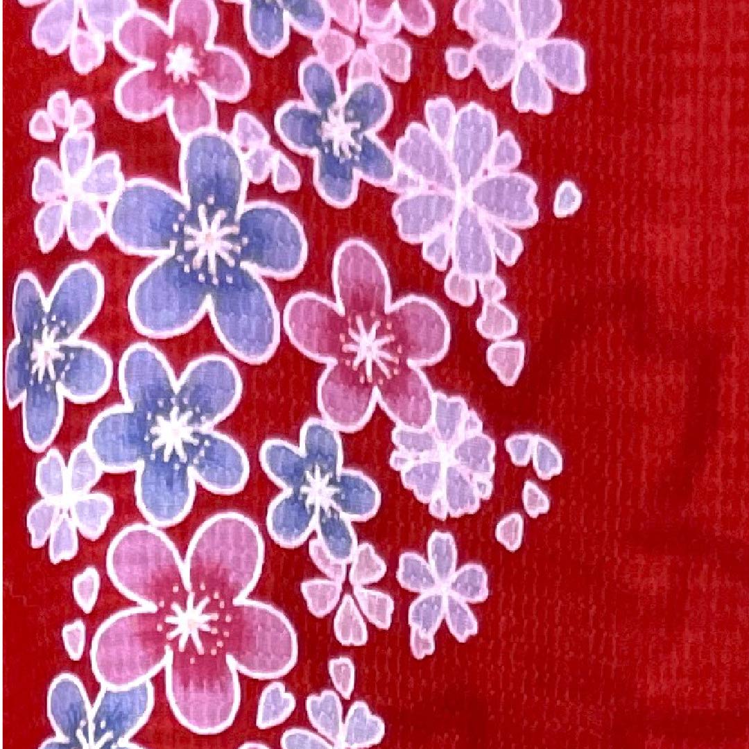浴衣 土耳古赤色 梅 桜 木綿 Sランク 単衣 身丈165cm 裄丈65.5cm 赤系 1118004232512