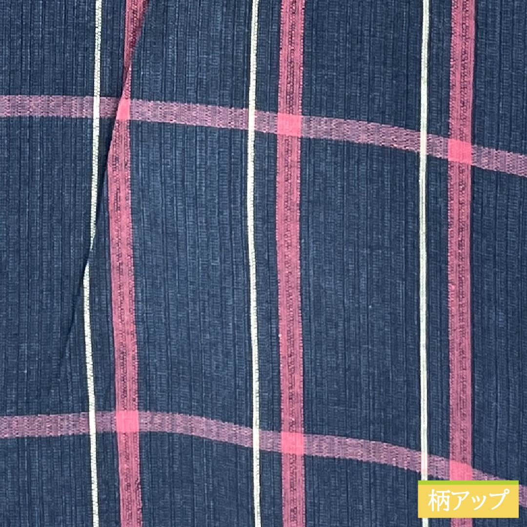 浴衣 木綿 身丈154cm 裄丈65cm Bランク 単衣 紺系 印度藍色(いんどあいいろ) しじら織 格子 1118005624218