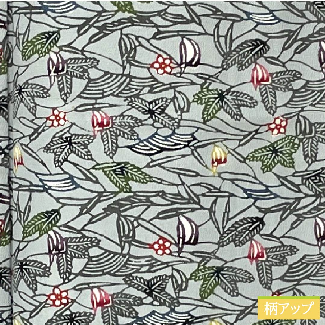 小紋 正絹 身丈156cm 裄丈63cm 袷 魚肚白色(ぎょとはくいろ) 琉球紅型 草花模様 Sランク グレー系 1115006132322