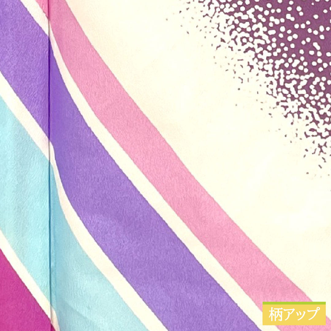 Homongi (formal kimono) made of polyester, single layer, length 161.5cm, sleeve length 66.5cm, aoi-iro (blue color), washable kimono, A rank, purple, 1112005383420
