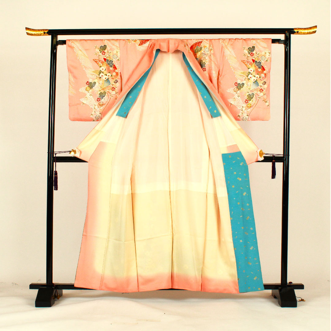 訪問着 袷 身丈160cm 裄丈66cm 京友禅 鳳凰 吉祥文様 正絹 Aランク ピンク系 1112001073413