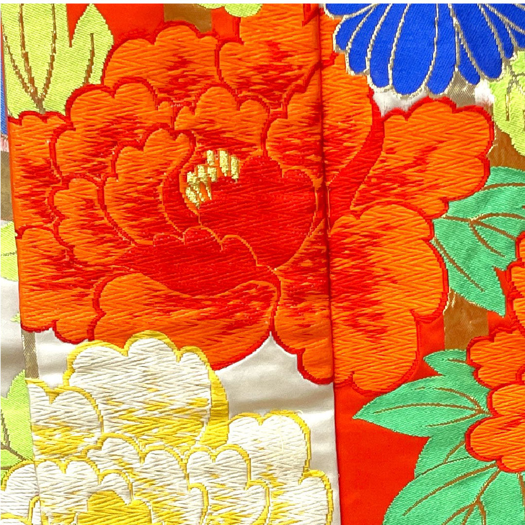 色打掛 身丈185cm 緋色 市松 花模様 正絹 Aランク 袷 朱系 1110000493916