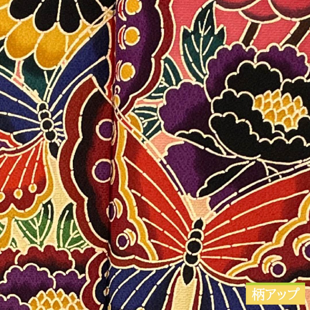 Silk Furisode, Rank A, Length 164cm, Sleeve-to-sleeve 69cm, Lined, Deep Crimson, Kyo-Yuzen, Auspicious Patterns, Red Tones, 1113002963412