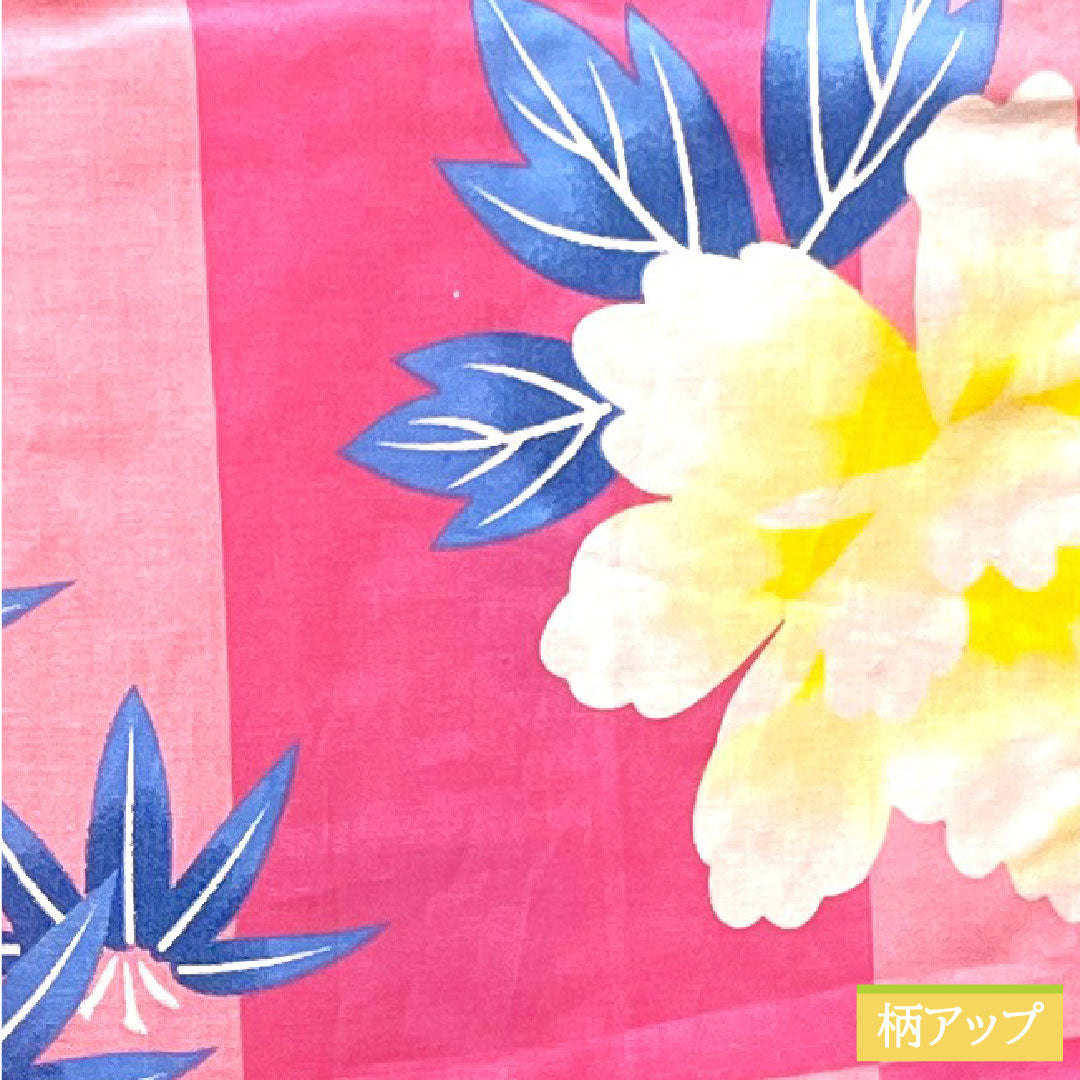 Yukata Cotton Length 165.5cm Sleeve length 66cm S rank Single layer Pink Checkered Peony Plum Autumn leaves 1118004652513