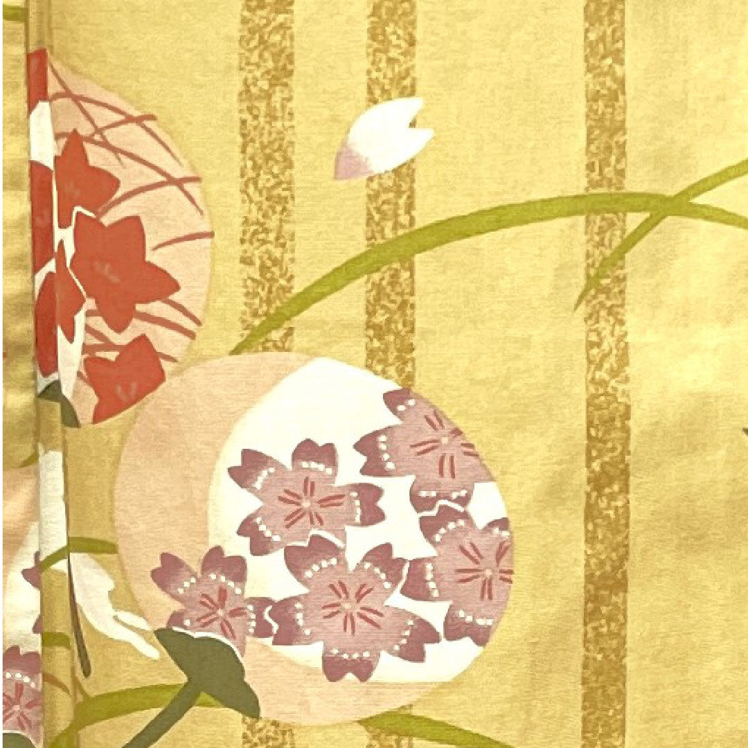 浴衣 東京白茶色 うさぎ 桜 木綿 Sランク 単衣 身丈158.5cm 裄丈65.5cm ベージュ系 1118003612325