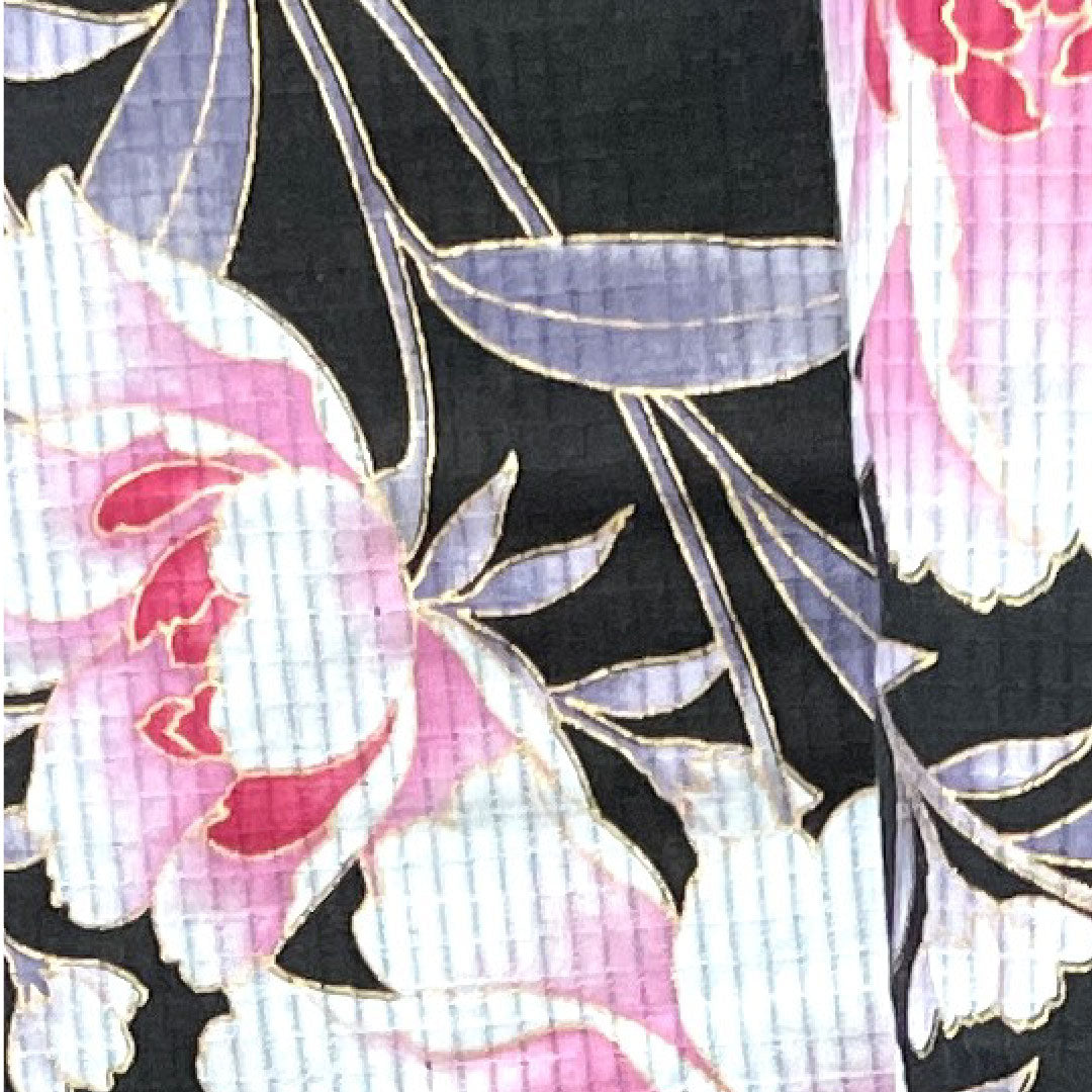 浴衣 牡丹 木綿 Sランク 単衣 身丈158cm 裄丈67.5cm 黒系 1118002112310