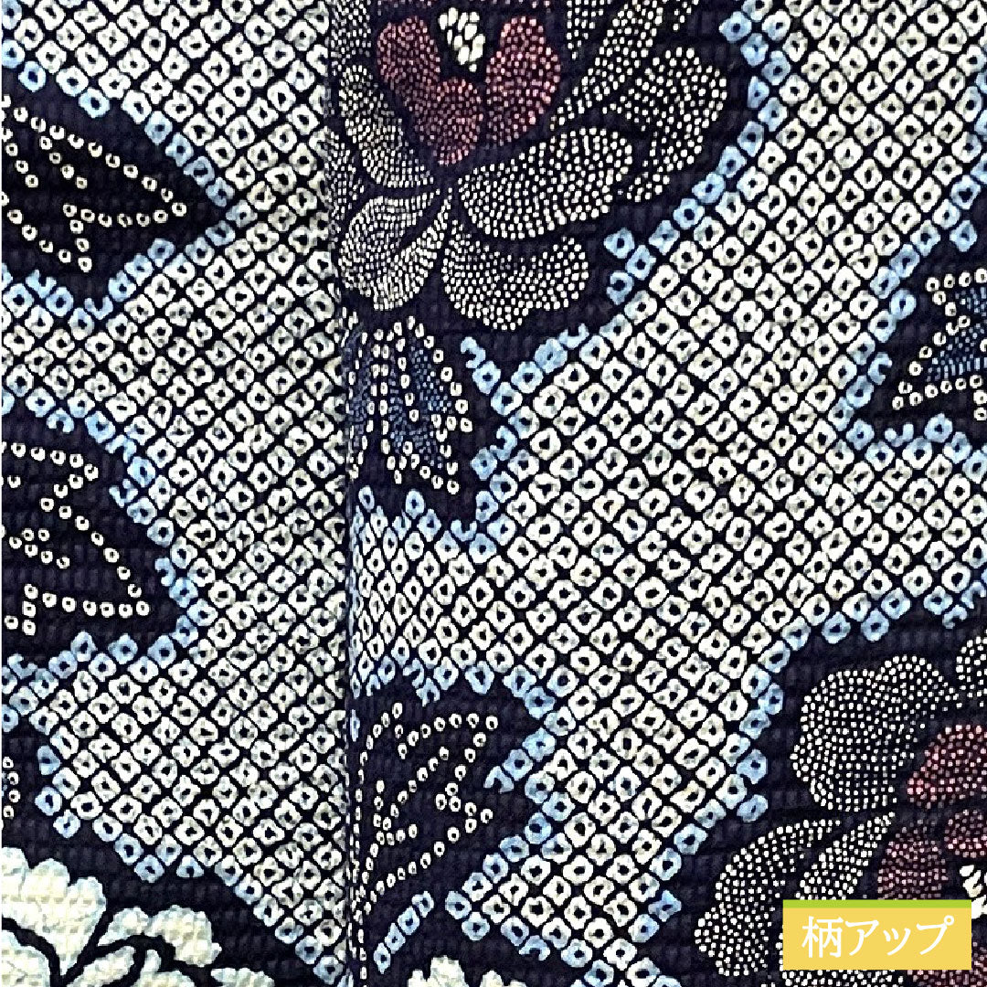 浴衣 木綿 身丈156cm 裄丈65.5cm Sランク 単衣 紺系 濃紺色(のうこんいろ) リップル 牡丹 1118004642318