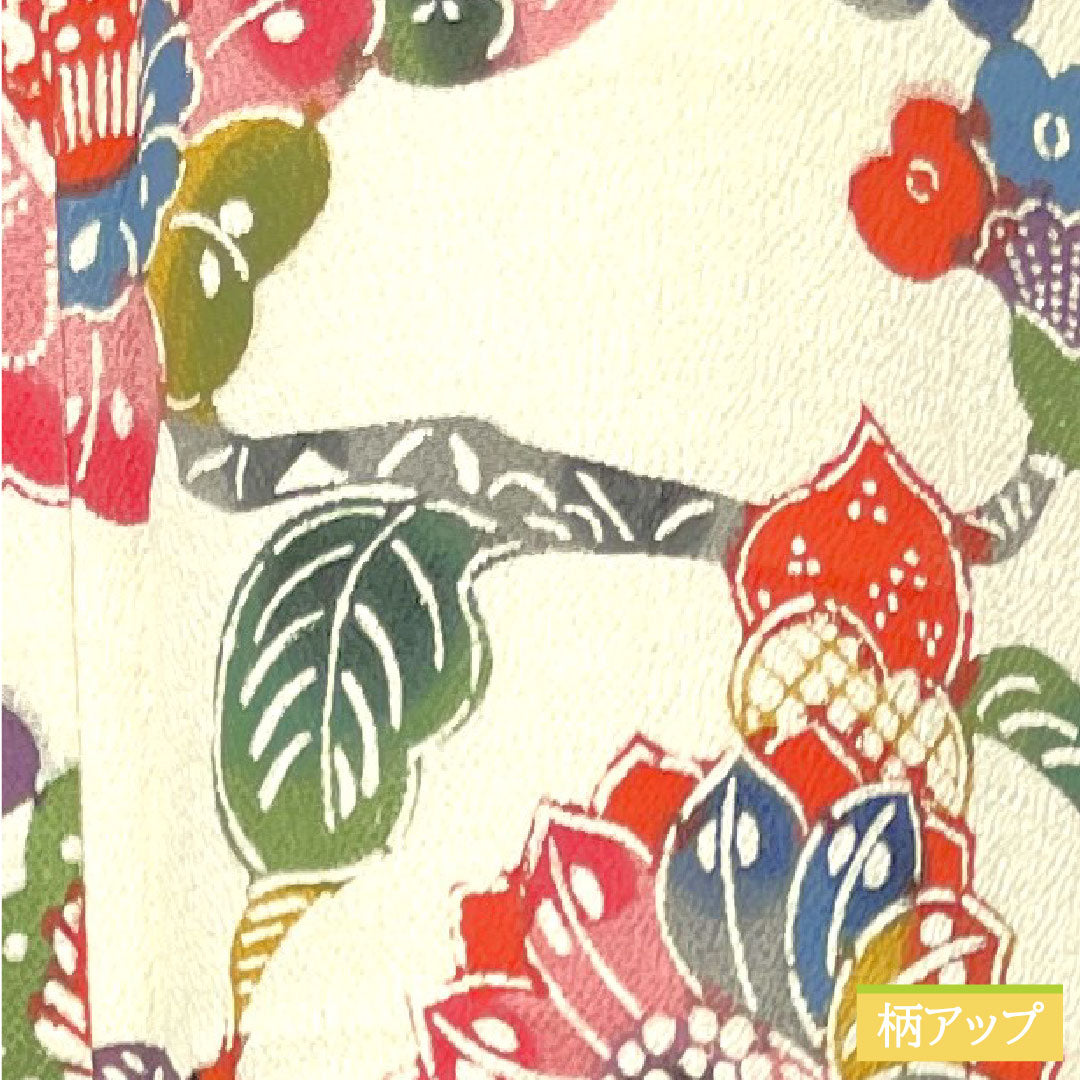 小紋 正絹 身丈158cm 裄丈62cm 袷 乳白色(にゅうはくしょく) 京紅型 草花模様 Aランク クリーム系 1115004293315