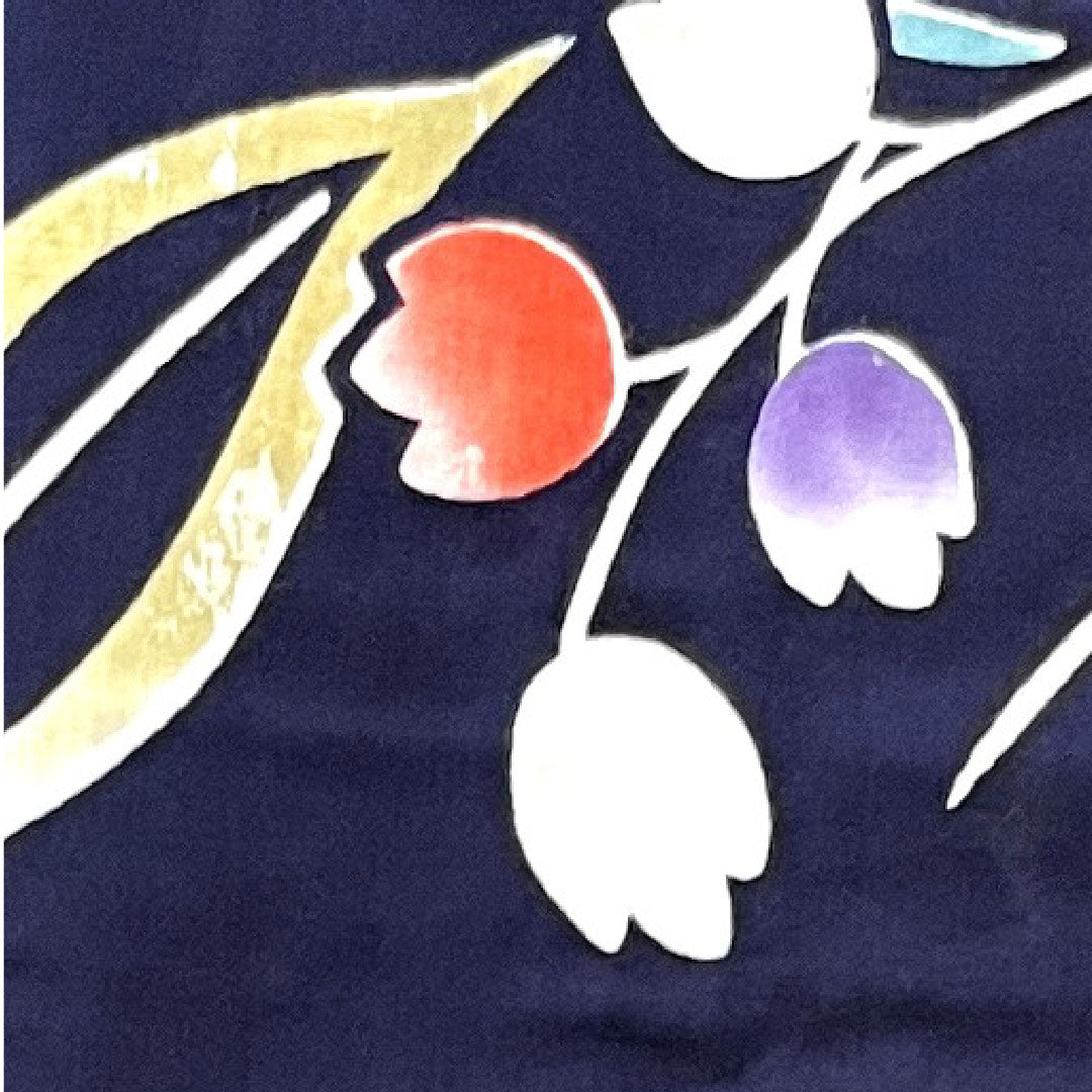 浴衣 紺色 鈴蘭 木綿 Sランク 単衣 身丈158.5cm 裄丈63cm 紺系 1118001812318