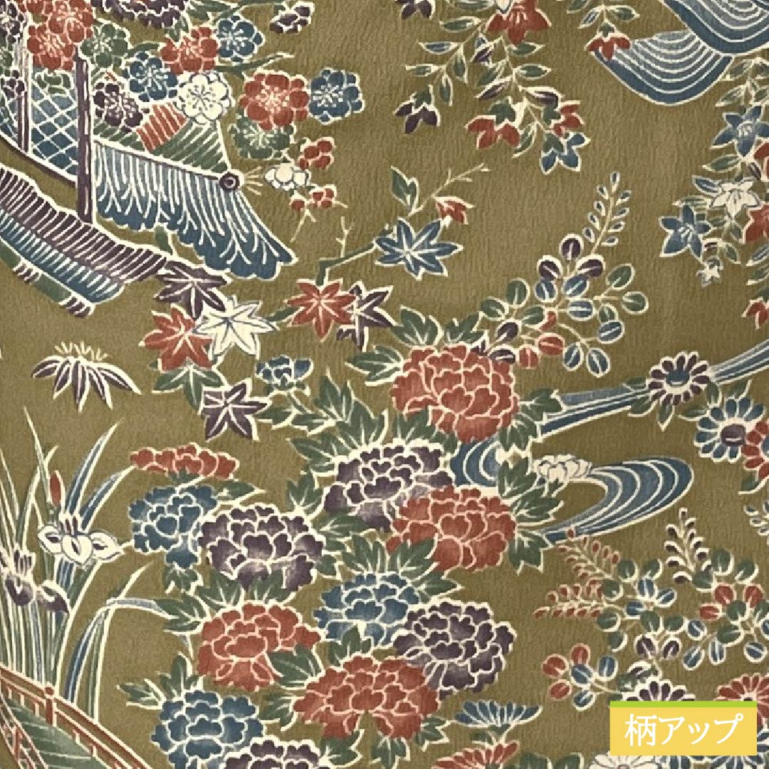 小紋 ポリエステル 身丈161cm 裄丈67cm 袷 桑染色(くわぞめいろ) 古典柄 洗える着物 Sランク 茶系 1115005822414