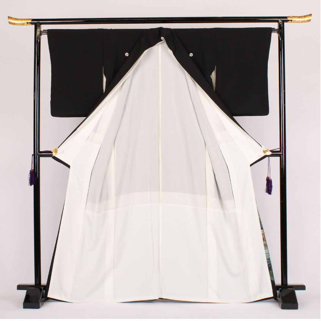 黒留袖 身丈167cm 裄丈68cm 袷 風景画 作家物 正絹 Aランク 五つ紋 黒系 1111000083510