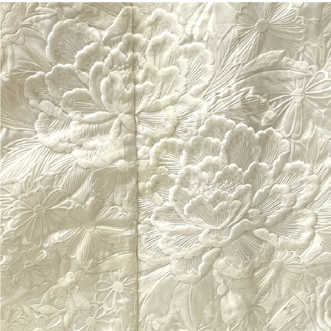 白無垢 身丈197cm 刺繡 花車 草花模様 ポリエステル Bランク 袷 白系 1110000524911