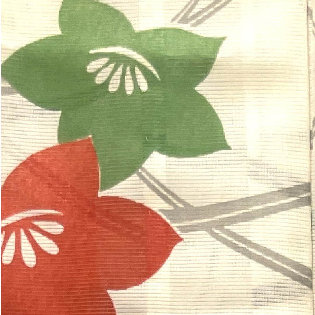 夏物 ポリエステル 訪問着 身丈160cm 裄丈65cm 白百合色(しらゆりいろ)露芝 花模様 絽 Aランク クリーム系 1132000083415