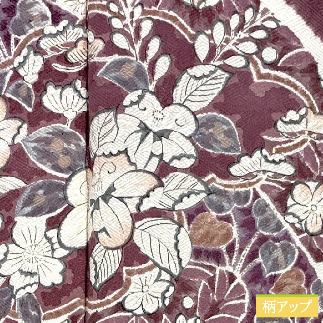 Homongi Silk S-Rank Lined 158cm (height) 64cm (sleeve to sleeve) Peony Grey Shibori Tsujigahana With basting thread Purple system 1112007732320