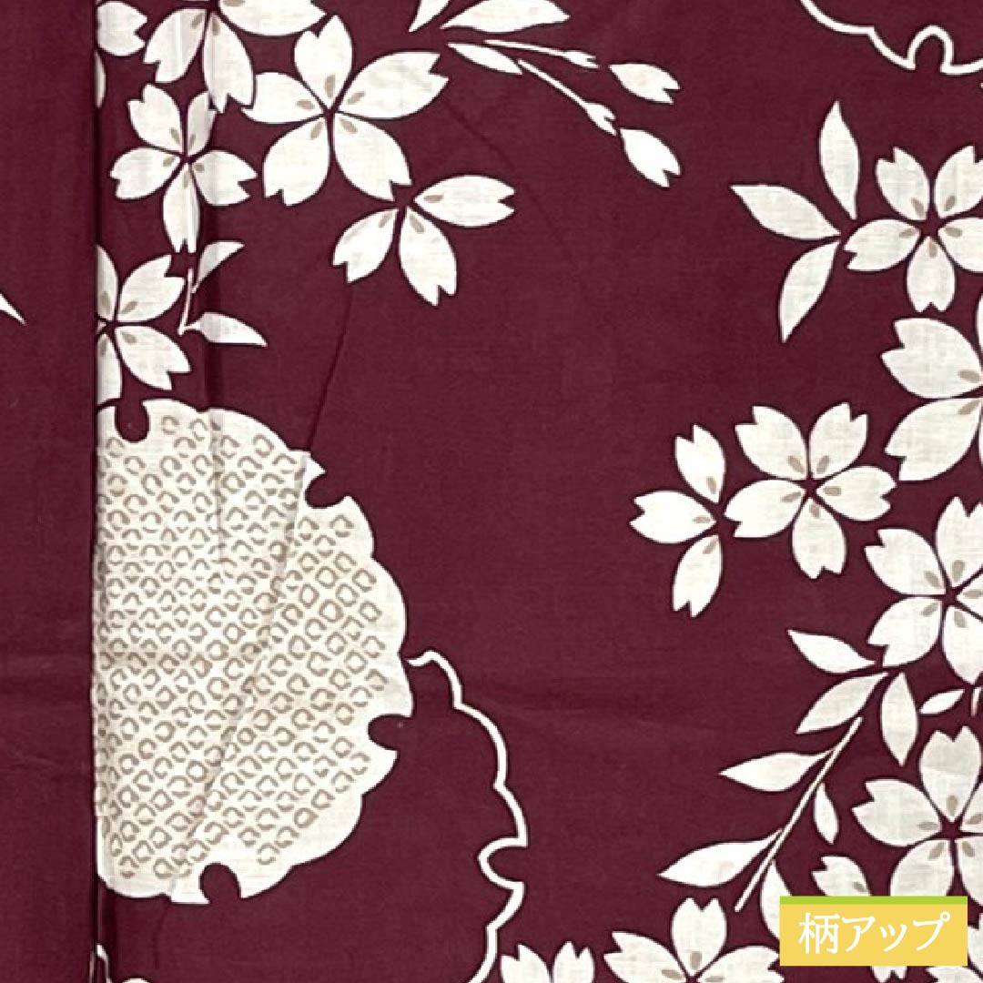 Cotton Yukata, Length 166cm, Sleeve Length 65cm, S Rank, Single Layer, Purple-Reddish Purple (Akamurasaki Iro), Snow Circle and Cherry Blossom Design, Product Number: 1118006302520