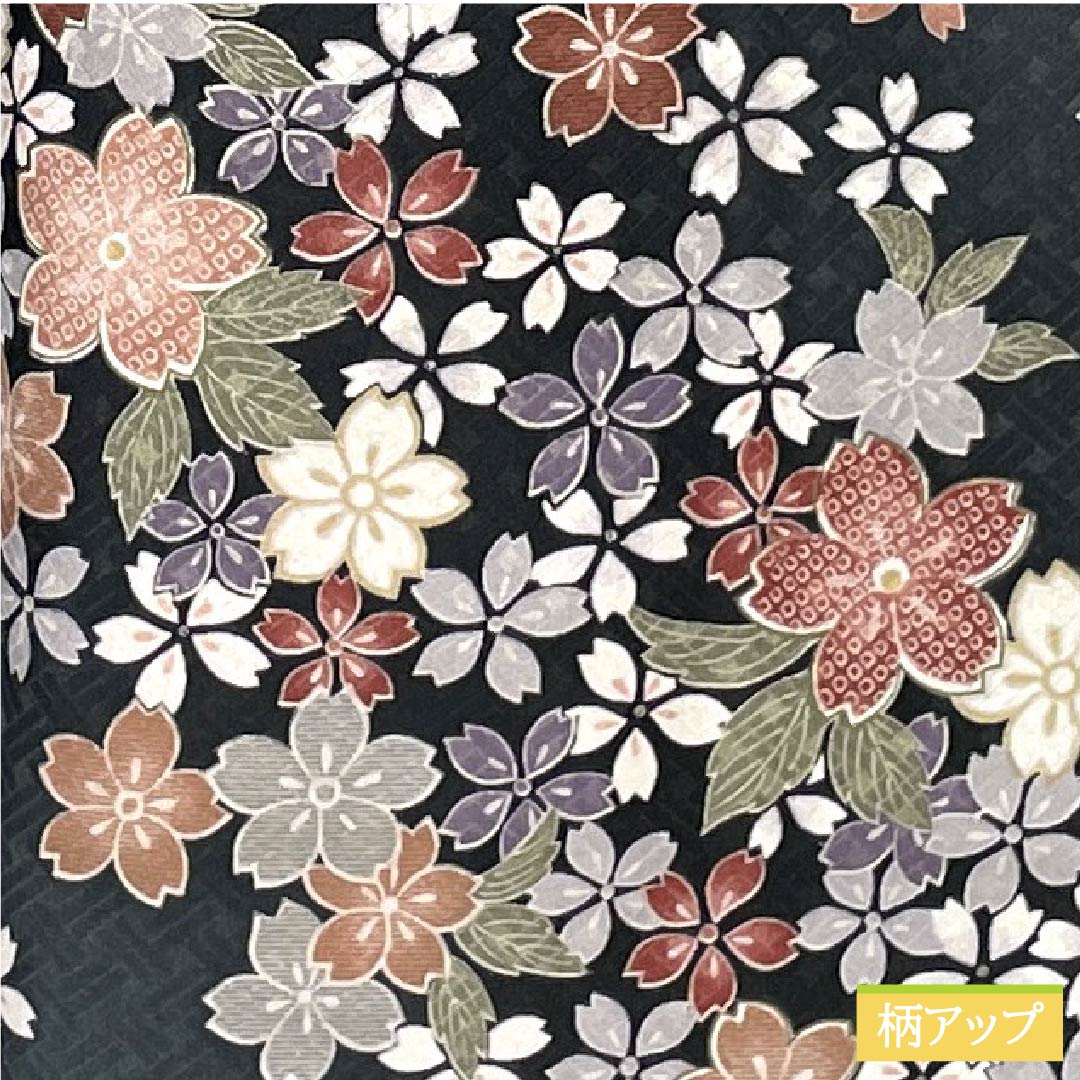 小紋 ポリエステル 身丈164.5cm 裄丈63.5cm 袷 熨斗目色(のしめいろ) 露芝 桜 洗える着物 Sランク グレー系 1115006112422